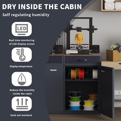 180L 3D Printer Filament Storage Cabinet with Dehumidifier,3D Printer Stand with Filament Storage,Industrial Sealed 3D Printer Table Holds 40 Rolls -Compatible with PLA/ABS/TPU (Black-DM) in Kuwait