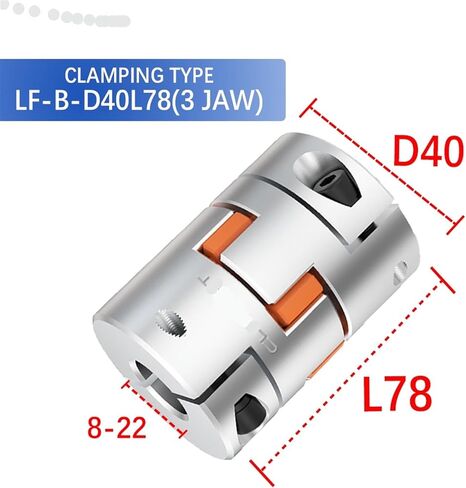 LF Three Jaw D40L78 Coupler الألومنيوم البرقوق المرن اقتران توصيل موصل السهود السائر 8/10/12.7/14/16/22 ملم (8 مم × 14 مم) in Kuwait