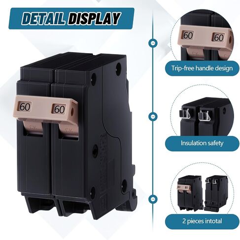 Kingdder 2 Pcs C260 2-Pole 60-amp Circuit Breaker Thermal Magnetic Protection Suitable for Commercial and Industrial Use for Safe and Stable Cable Connection in Saudi Arabia