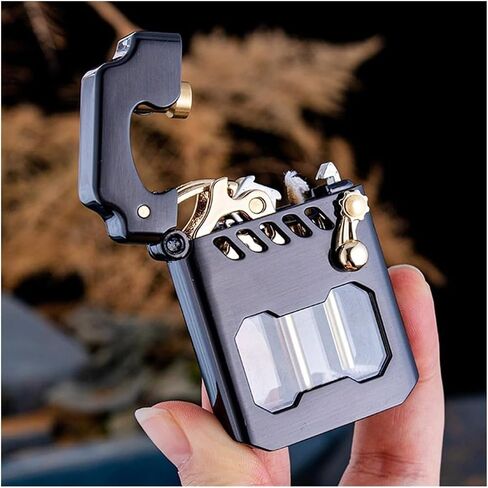 2024 Old-Fashioned Metal Kerosene Lighter. Recyclable Kerosene Lighter. Rocker Link Drive Gear Ignition Lighter, Suitable for Wilderness, Travel, Camping (excluding Fuel)(Brown) in Saudi Arabia