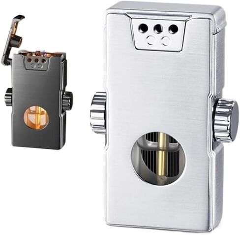 Voice Control Kerosene Metal Lighter, Soft Flame with Visible Fuel Tank, Portable Reusable Adjustable Windproof Lighter for Candles, Outdoor Camping, Gift for Men (Black)(Silver) in Saudi Arabia