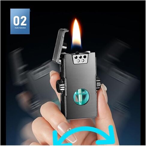 Voice Control Kerosene Metal Lighter, Soft Flame with Visible Fuel Tank, Portable Reusable Adjustable Windproof Lighter for Candles, Outdoor Camping, Gift for Men (Black)(Silver) in Saudi Arabia