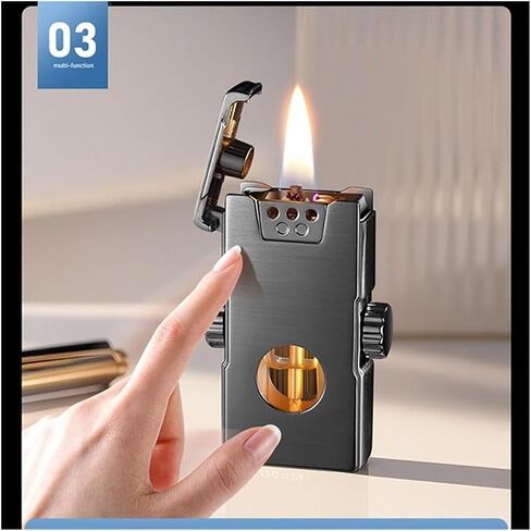 Voice Control Kerosene Metal Lighter, Soft Flame with Visible Fuel Tank, Portable Reusable Adjustable Windproof Lighter for Candles, Outdoor Camping, Gift for Men (Black)(Silver) in Saudi Arabia