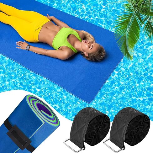2 Set 120 Inch Anti-Slip Floating Water Mat Straps,Extra Long Floating Pad Strap with Pad Protectors and Metal Buckle,Reusable Neoprene Water Mat Straps for Storing Pad in Kuwait
