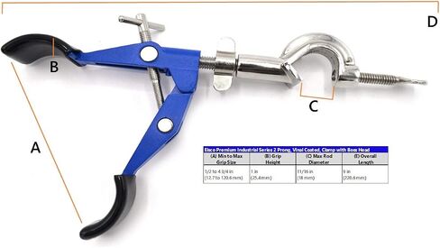 EISCO 2 Prong, Vinyl Coated, Burette, Flask, Beaker Clamp on Swivel Bosshead - 4.25" Max Opening - Bosshead fits up to 18mm Rods - Zinc Alloy Clamp - Research, Industrial Laboratory Grade in Saudi Arabia