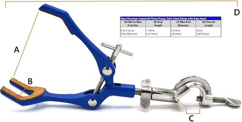 Eisco 3 Finger ، مشبك تمديد مبطن Cork على Dovivel Bosshead - 3.4 "فتحة Max Clamp ، Bosshead يناسب قضبان ما يصل إلى 18 ملم - مشبك سبيكة الزنك - البحث ، درجة المختبر الصناعي in Saudi Arabia