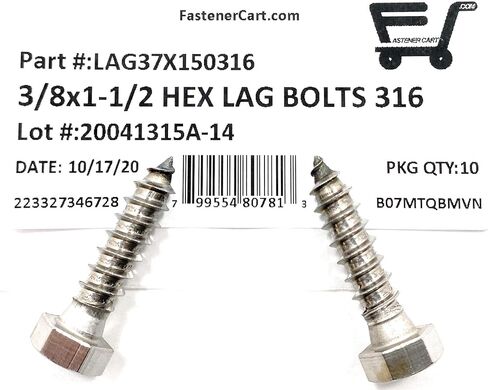 3/8 × 1-1/2 "316 براغي تأخر رأس الفولاذ المقاوم للصدأ براغي تأخر براغي بحرية (10 قطع) in Saudi Arabia