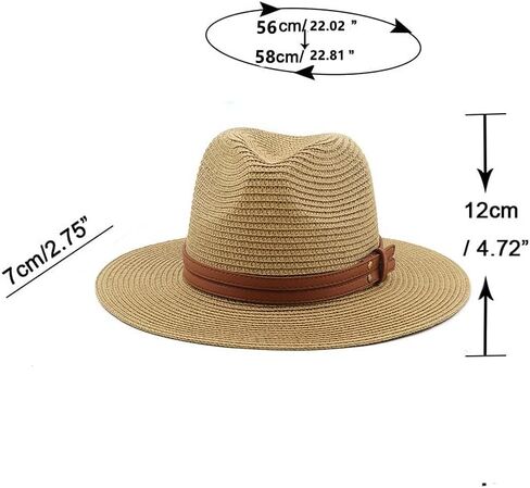 Wide Brim Straw Panama Hat with Leather Belt, Summer Beach Sun Hat, 3 Colors Available in Saudi Arabia