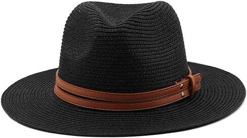 Wide Brim Straw Panama Hat with Leather Belt, Summer Beach Sun Hat, 3 Colors Available in Saudi Arabia