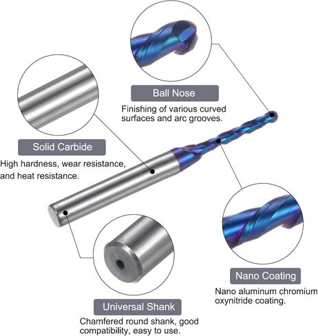 uxcell 2pcs ball الأنف نهاية مطحنة جهاز التوجيه CNC ، 1/16 "نصف قطر 1/4" ساق الصلبة كربيد نانو المغلفة المغلفة 2 الأداة المذبحة ، 1/8 "ديا 2-1/2" الطول الكلي in Saudi Arabia