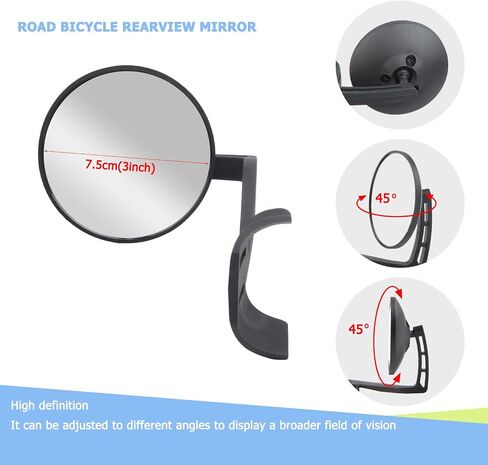 Road Bike Mirror, Cycling rearview mirrors, Wide Angle Convex Adjustable Rotatable Scratch Resistant Shockproof bicycle Mirrors of road Bikes, Mount to road bike handlebar (LEFT) in Kuwait