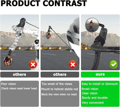 Road Bike Mirror, Cycling rearview mirrors, Wide Angle Convex Adjustable Rotatable Scratch Resistant Shockproof bicycle Mirrors of road Bikes, Mount to road bike handlebar (LEFT) in Kuwait