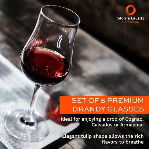 Stölzle Lausitz Set of 6 Brandy Glasses (CLASSIC). Dishwasher Safe Liqueur Glasses (6.25 Fl oz). Durable Bourbon Snifter Glass - Genuine Stölzle Glassware in Saudi Arabia