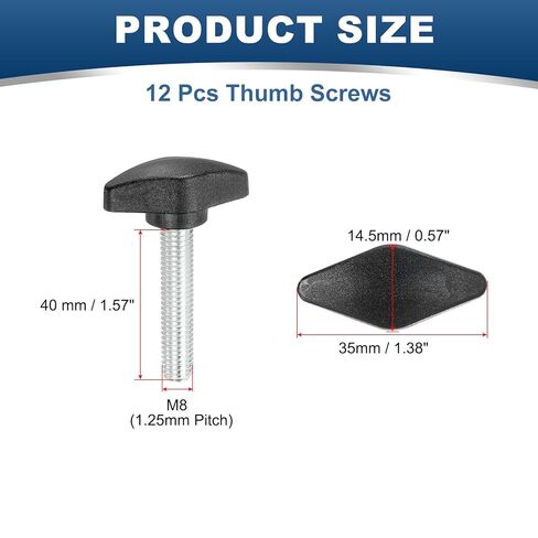 PATIKIL M8 x 40mm Tee Thumb Screws, 12 Pcs 35mm Width Carbon Steel Tee Wing Knobs Screws Clamping t Head Handles Thumbscrew Bolt Screw Kit for Replace Hand Tightening Knob Supply, Black in Saudi Arabia