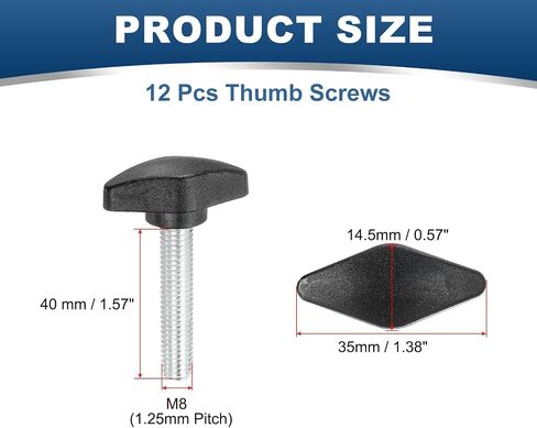 PATIKIL M8 x 40mm Tee Thumb Screws, 12 Pcs 35mm Width Carbon Steel Tee Wing Knobs Screws Clamping t Head Handles Thumbscrew Bolt Screw Kit for Replace Hand Tightening Knob Supply, Black in Saudi Arabia
