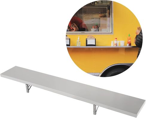 HECASA 6 FT 70.8" L X 11.6" W Folding Concession Window Shelf Food Shelf Food Truck Concession Stand Serving Wall Mounted Shelf for Restaurant Bar Utility Room Kitchen Garage Stainless Steel in Saudi Arabia