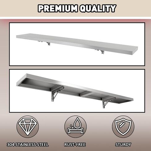 HECASA 6 FT 70.8" L X 11.6" W Folding Concession Window Shelf Food Shelf Food Truck Concession Stand Serving Wall Mounted Shelf for Restaurant Bar Utility Room Kitchen Garage Stainless Steel in Saudi Arabia