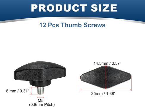 PATIKIL M8 x 40mm Tee Thumb Screws, 12 Pcs 35mm Width Carbon Steel Tee Wing Knobs Screws Clamping t Head Handles Thumbscrew Bolt Screw Kit for Replace Hand Tightening Knob Supply, Black in Saudi Arabia