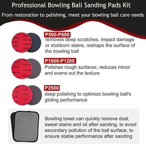 6 PCS Bowling Ball Sanding Pads with Premium Bowling Towel, 600/1200/2500 Grit Polishing Cleaning Pads for Pro-Grade Ball Maintenance & Care in Saudi Arabia
