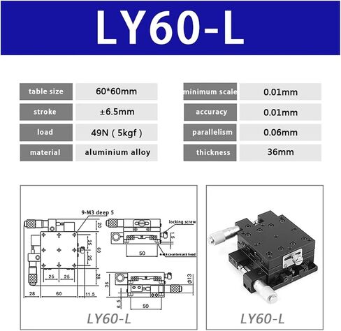 الجدول المنزلق ميكرومتر زميل XY AXIS LY60-C منصة الإزاحة اليدوي 60 * 60 مم تقليص جدول الجدول عبر الأسطوانة LY60-L LY60-R (LY60-L) in Saudi Arabia