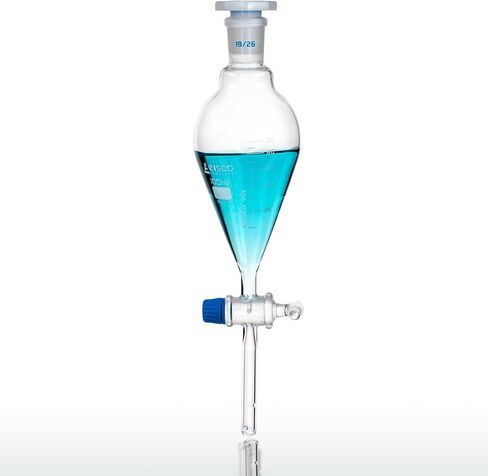 Eisco - Separating Funnel, Squibb Type, 100ml, Graduated - 19/26 Plastic Stopper, Glass Key Stopcock, Borosilicate Glass in Saudi Arabia