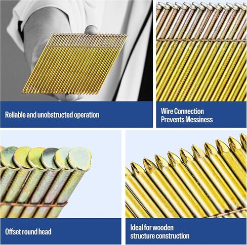 meite 28 Degree Framing Nails, Offset Round Head 3-Inch × .120-Inch Bright Coated Wire Weld Collated Nails Smooth Shank Framing Nails for Framing Nailer Gun (2,000 PCS) in Saudi Arabia