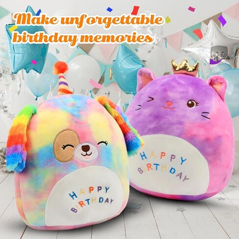 Easfan 14’’ Rainbow Birthday Dog Plush Pillow Soft Puppy Plush Toy Cute Dog Stuffed Animal Home Room Decoration Birthday Gift for Kids Toddlers in Kuwait