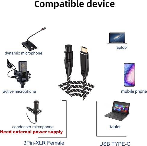 XLR to USB Cable for Microphones, Plug-and-Play Audio Adapter with Built-in DAC for Podcasting Recording Streaming and Karaoke, 6.6 Feet in Saudi Arabia