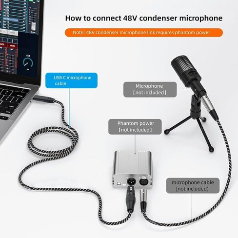 XLR to USB Cable for Microphones, Plug-and-Play Audio Adapter with Built-in DAC for Podcasting Recording Streaming and Karaoke, 6.6 Feet in Saudi Arabia