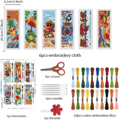 BEUNITONE 6 PCS Cross Stitch Stitch kits للمبتدئين البالغين Starry Sky Pattern DIY Stampered Stembery Longmark Kit مع تعليمات Cross Stitch Kits لمحبي الكتب القارئون هدية 2.4 "x8" in Kuwait