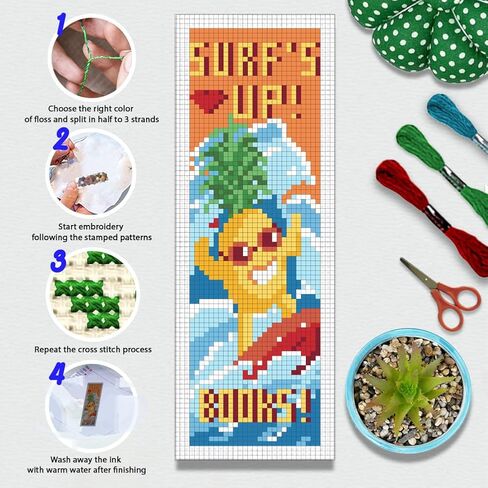 BEUNITONE 6 PCS Cross Stitch Stitch kits للمبتدئين البالغين Starry Sky Pattern DIY Stampered Stembery Longmark Kit مع تعليمات Cross Stitch Kits لمحبي الكتب القارئون هدية 2.4 "x8" in Kuwait