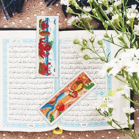 BEUNITONE 6 PCS Cross Stitch Stitch kits للمبتدئين البالغين Starry Sky Pattern DIY Stampered Stembery Longmark Kit مع تعليمات Cross Stitch Kits لمحبي الكتب القارئون هدية 2.4 "x8" in Kuwait