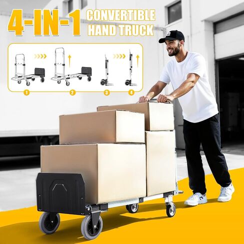 4 في 1 عربة يدوية قابلة للطي من الألومنيوم مع عجلات 600 رطل عربة قابلة للانهيار قابلة للتحويل مع مقبض قابل للسحب لنقلها في مكتب المستودعات المنزلية (الأزرق) in Saudi Arabia