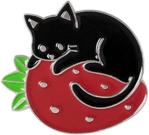 Cute Cat Enamel Brooch Pins Cartoon Cat Strawberry Brooch Pins Badges Lapel Pin for Women Girl Backpacks Clothing Bags Jackets Jewelry in Saudi Arabia
