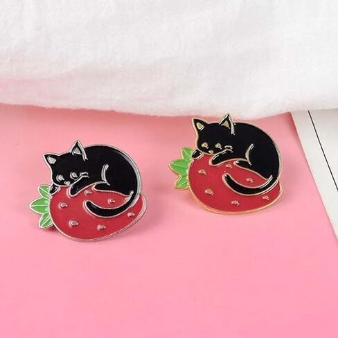 Cute Cat Enamel Brooch Pins Cartoon Cat Strawberry Brooch Pins Badges Lapel Pin for Women Girl Backpacks Clothing Bags Jackets Jewelry in Saudi Arabia