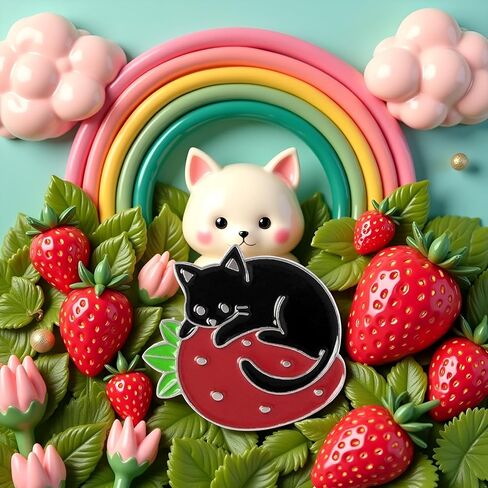 Cute Cat Enamel Brooch Pins Cartoon Cat Strawberry Brooch Pins Badges Lapel Pin for Women Girl Backpacks Clothing Bags Jackets Jewelry in Saudi Arabia