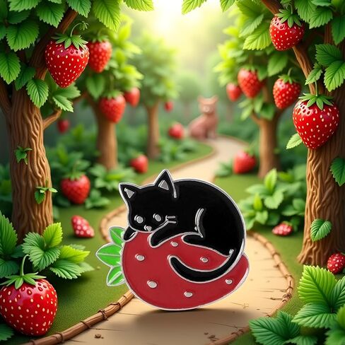Cute Cat Enamel Brooch Pins Cartoon Cat Strawberry Brooch Pins Badges Lapel Pin for Women Girl Backpacks Clothing Bags Jackets Jewelry in Saudi Arabia
