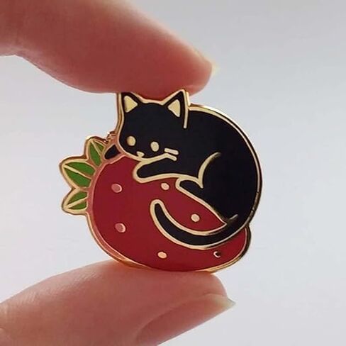 Cute Cat Enamel Brooch Pins Cartoon Cat Strawberry Brooch Pins Badges Lapel Pin for Women Girl Backpacks Clothing Bags Jackets Jewelry in Saudi Arabia