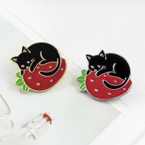 Cute Cat Enamel Brooch Pins Cartoon Cat Strawberry Brooch Pins Badges Lapel Pin for Women Girl Backpacks Clothing Bags Jackets Jewelry in Saudi Arabia