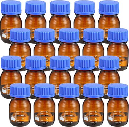 Kingdder 20 PCS زجاجية تخزين الزجاج جولة التخزين 100 مل العنبر متخرج زجاجة تخزين الكاشف في المختبر مع غطاء المسمار لسوائل كاشف ماء المختبر in Saudi Arabia