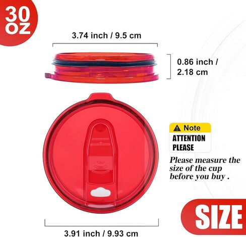 2 Replacement Lids for 20oz Stainless Steel Tumbler Lids-Replaces Only Covers With a Top Diameter of 3.4 inches（Bottom Diameter of 3.23 inches）（RED） in Saudi Arabia