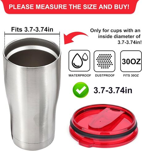 2 Replacement Lids for 20oz Stainless Steel Tumbler Lids-Replaces Only Covers With a Top Diameter of 3.4 inches（Bottom Diameter of 3.23 inches）（RED） in Saudi Arabia