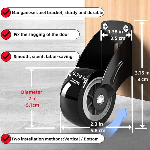 4-Pack 2" Gate Wheels, Anti-Sag Door Bottom Support Wheels, Anti-Friction Casters Repair Dropping Wooden Doors, Vertical Mount & Furniture fix Rollers (Smooth Sliding) in Saudi Arabia