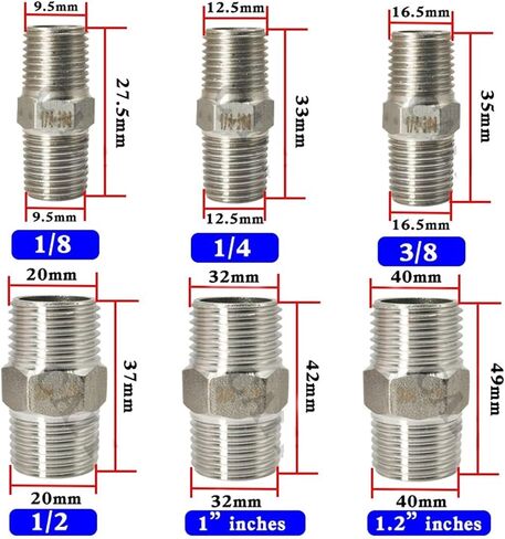 1PCS 1/8" 1/4" 3/8" 1/2" 3/4" Thread 304 Stainless Hex Steel Pipe Fitting Head Male Fittings Water oil Air Connector(1/8") in Saudi Arabia