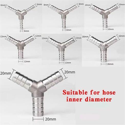 1pcs 6 8 10 12 16 20 32mm t type tye tee 304 Felet Barb Pipe Fitting 2 3 4-Way Water Gas Hose Adapter (Y Type ، 6mm) in Kuwait