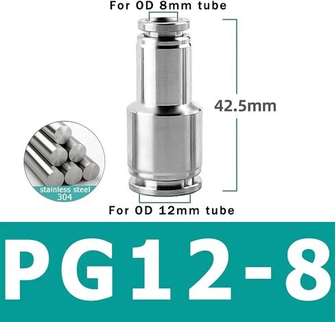10pcs pu pg pnumatic Fitting 304 Stainless Steel 4mm 6mm 8mm 10mm 12mm 14mm 16mm diameter Quick Consival relector trachea (pg12-8) in Kuwait