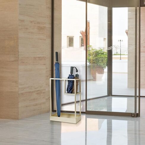 MyGift 19 بوصة طويل القامة ذو لون نحاسي حديث معدني هندسي قائم بذاته مظلة مدخل أو حامل قصب مع رف للمظلات الصغيرة وصينية التنقيط السفلية in Kuwait