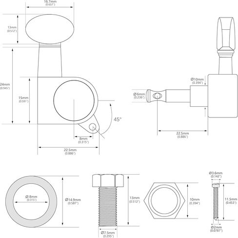 Banworks 3L3R '60s Guitar Tuning Pegs Keys 15:1 Guitar String Tuning Keys Machines with 45 Degree Fixing Tag for Gibson/Epiphone Les Paul LP SG Electric Acoustic Guitar JT/JXQ-04 Half Round Button in Kuwait