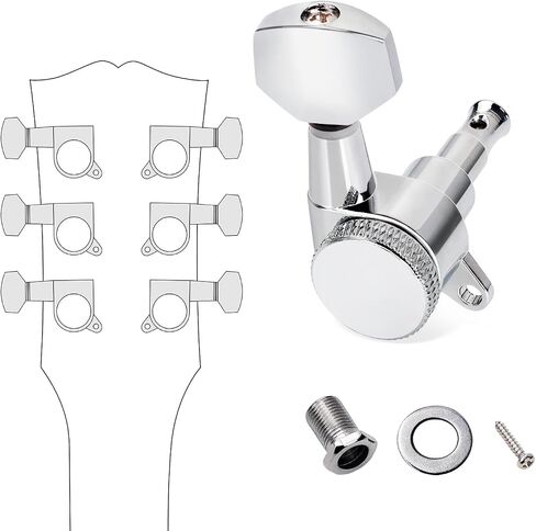 Banworks 3L3R Guitar Locking Tuning Pegs 18:1 Ratio Sealed Guitar String Tuning Keys Machines 3x3 with 45 Degree Fixing Tag for Les Paul LP SG Electric or Acoustic Guitar Pack of 6 JT/ZSJXQ-04 Chrome in Saudi Arabia