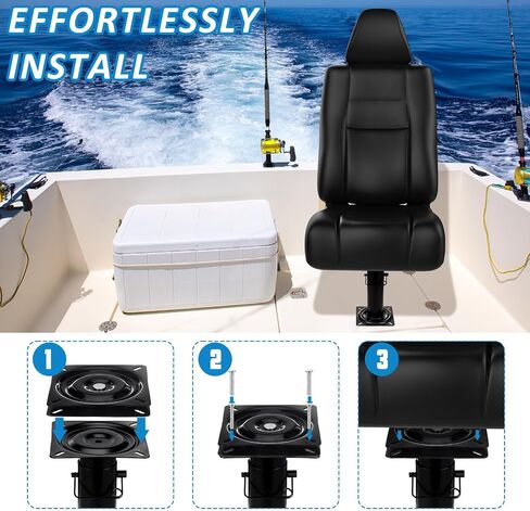 2 Pcs Boat Seat Swivel Base Swivel Plate Replacement Square 360-degree Flat Seat Mount Bracket Mechanism Flat Base for Recliner Chair Furniture Bar Stool Boat Accessories Black in Saudi Arabia